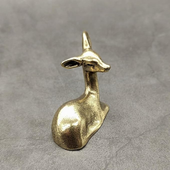 Pure Copper Sikadeer Small Ornament, Mini Brass Lying Deer Tea Pet, Crafts Ornaments, Micro Landscape Decor, Cute Decor, Scene Decor, Desktop Decor(Sikadeer) - LeafyLoom