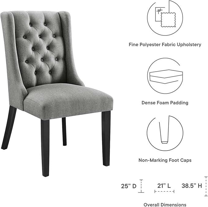 Modway Baronet Button Tufted Fabric, One Dining Chair, Light Gray - LeafyLoom