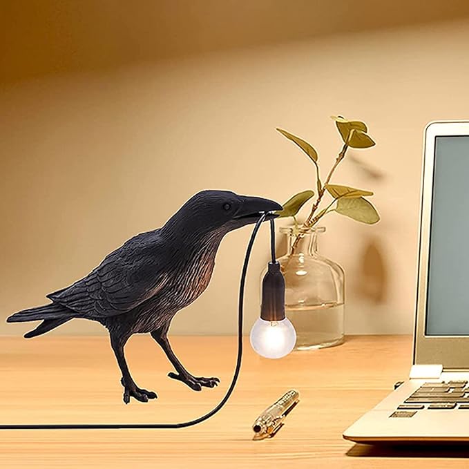 Raven Desk Lamp, Raven Lamp, Bird Lamp, Resin LED Bird Lamp for Bedroom/Office/Living Room/Farmhouse Art Deco with Plug - LeafyLoom