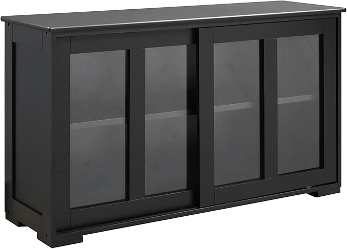 HOMCOM Sideboard Buffet Cabinet, Stackable Credenza, Coffee Bar Cabinet with Sliding Glass Door and Adjustable Shelf, Black - LeafyLoom