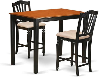 East West Furniture Yarmouth 3 Piece Kitchen Counter Height Set Contains a Rectangle Dining Room Table and 2 Linen Fabric Upholstered Chairs, 30x48 Inch, Black & Cherry - LeafyLoom