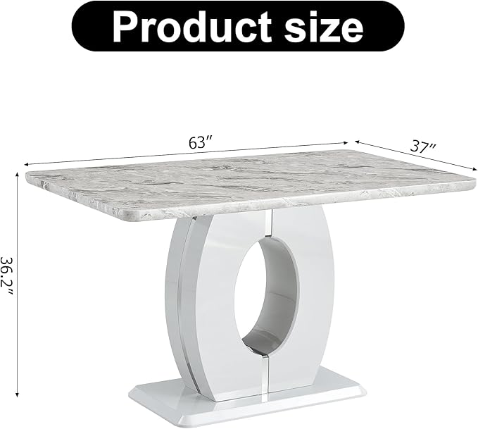 NicBex 63Inch Rectangular Dining Table,Modern Kitchen Table with Marble Patterned Tabletop for 6 to 8,Writing Table Desk,Large Dining Room Table for Kitchen,Meeting Room and Living Room,Grey - LeafyLoom