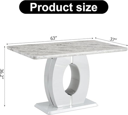 NicBex 63Inch Rectangular Dining Table,Modern Kitchen Table with Marble Patterned Tabletop for 6 to 8,Writing Table Desk,Large Dining Room Table for Kitchen,Meeting Room and Living Room,Grey - LeafyLoom