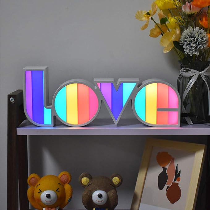 GUOCHENG LED Love Sign Lights - Love Marquee Signs Lamp Battery&USB Power Love Letters Decoration for Home Children Kids Bedroom Nursery,Valentine's Day Gifts(Rainbow) - LeafyLoom