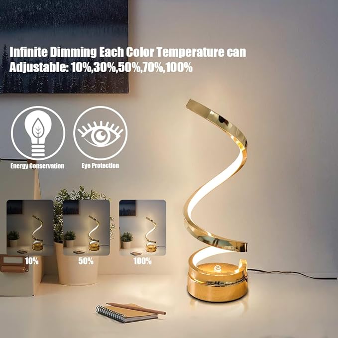 ELINKUME LED Table Bedside Lamps with Touch 12W,Stepless Dimming Home Desk Lamp with 3 Color(3000K/4500K/6000K),Gold Reading Night Light for Bedroom,Living Room,Study,Office,Kids Room,Meeting Room - LeafyLoom