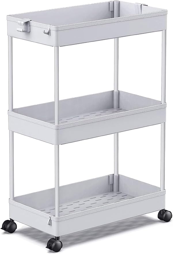 SPACEKEEPER Rolling Storage Cart 3 Tier Bathroom Cart Organizers with Wheels Laundry Room Organization Mobile Shelving Unit Utility Cart Storage Shelves Multi-Functional for Office, Home, Gray - LeafyLoom