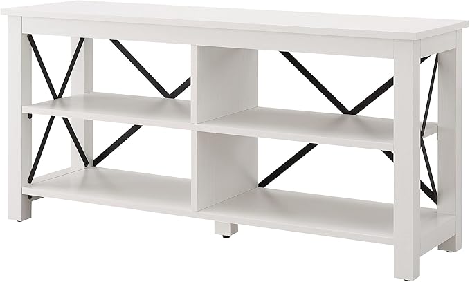 Henn&Hart Rectangular TV Stand for TV's up to 55" in White, TV Stands for the Living Room - LeafyLoom