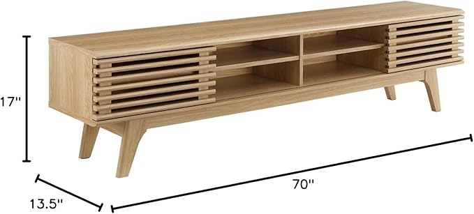 Modway Render Mid-Century Modern Low Profile 70 Inch Media Console TV Stand in Oak, 70" - LeafyLoom