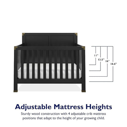 Baby Relax Miles 5-in-1 Convertible Crib, Solid Pine Wood, Black - LeafyLoom