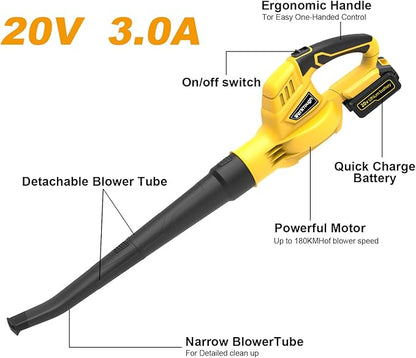 20V Cordless Leaf Blower with Battery Fast Charger Leaf Blower Sweeper (yellow 3.0A) - LeafyLoom