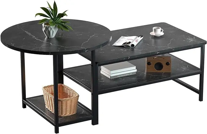 WOHOMO Coffee Table, Black Modern Coffee Tables for Living Room 2 in 1Detachable Small Center Table Set with Storage, Black Marble - LeafyLoom