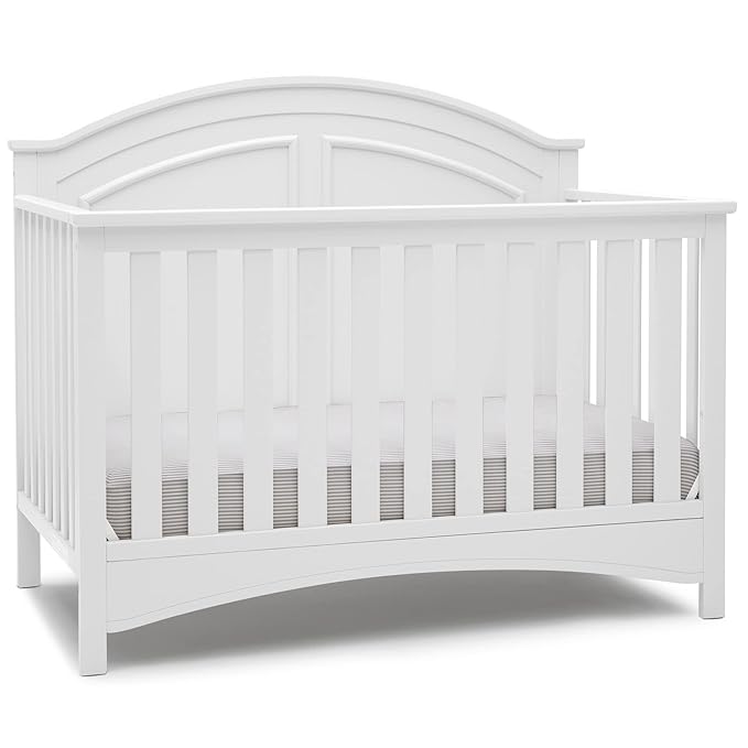 Delta Children Perry 6-in-1 Convertible Crib - Greenguard Gold Certified, Bianca White + Simmons Kids Radiant Sky Dual Sided Baby Crib Mattress and Toddler Mattress (Bundle) - LeafyLoom