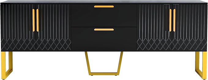 67" TV Stand with 2 Drawers and Cabinets, Modern Television Stands with Metal Legs and Handles for TVs up to 75 Inches, TV Console Table for Living room, Black - LeafyLoom