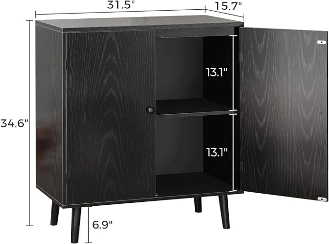 Buffet Cabinet with Storage, Storage Cabinet with 2 Doors, Black Cabinet with Solid Wood Feet, Sideboard Cabinet Accent Cabinet, for Kitchen, Entryway, Living Room - LeafyLoom