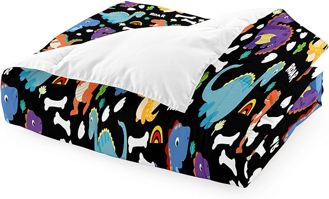 Dinosaur Comforter Set Twin - Cartoon Dinosaur Twin Bedding Set for Boys Kids Twin Size Comforter Set for Boys Soft Breathable Dino Quilt Kids Bedding Set, 1 Comforter 1 Pillowcase - LeafyLoom