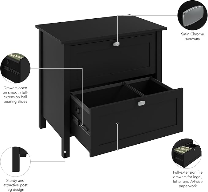 Bush Furniture Broadview 2 Drawer Lateral File Cabinet in Classic Black | Storage for Home Office Workspace - LeafyLoom