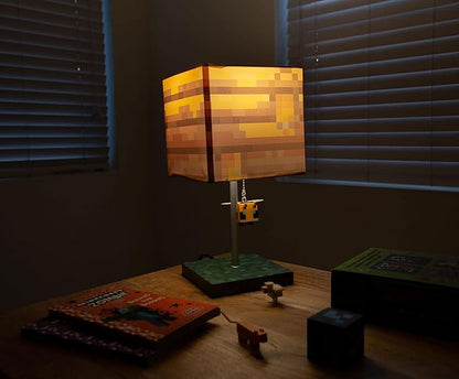 Minecraft Yellow Bee Nest Block Desk Lamp with 3D Bee Puller | Nightstand Table Lamp with LED Mood Light for Bedroom, Desk, Living Room, Playroom | Home Decor Kids Room Essentials | Video Game Gifts - LeafyLoom