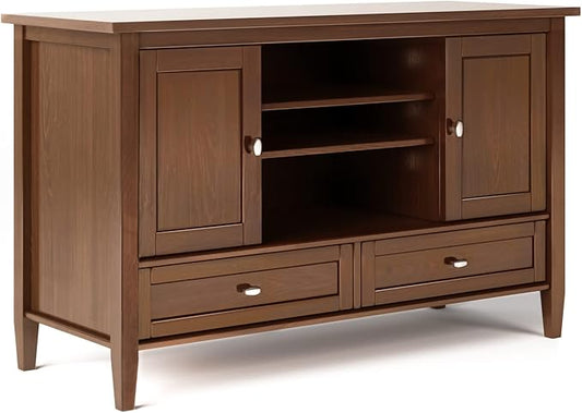 SIMPLIHOME Warm Shaker SOLID WOOD 47 Inch Wide Transitional TV Media Stand in Russet Brown for TVs up to 50 Inches, For the Living Room and Entertainment Center - LeafyLoom