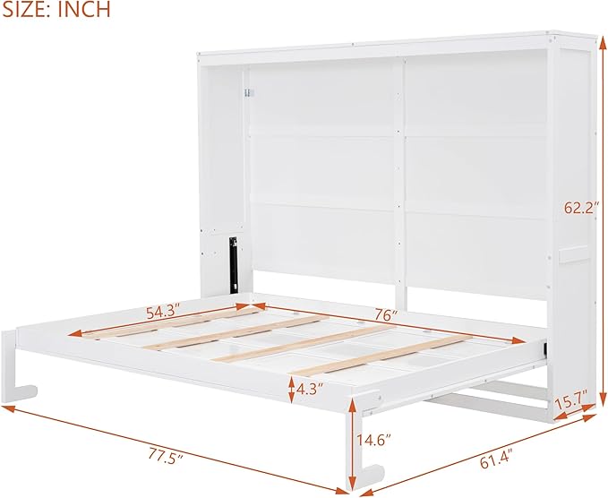 Merax Modern Farmhouse Solid Wood Murphy Bed Chest/Space Saving/Wood Slat Support/Full,White - LeafyLoom