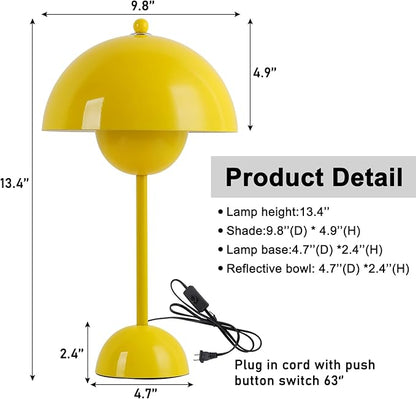 COSYLUX Modern Small Table Lamp for Bedroom, Cute Dome Shade Reflecting Light Reading Lamp for Living Room, Kid's Room, Study, Office, Beside Bedside Nightstand Desk Lamp(Yellow) - LeafyLoom