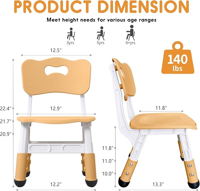 kids chair adjustable height Children chairs suitable for Children age 2-8 with foot covers for home classroom kindergarten and children's venues two-pack - LeafyLoom