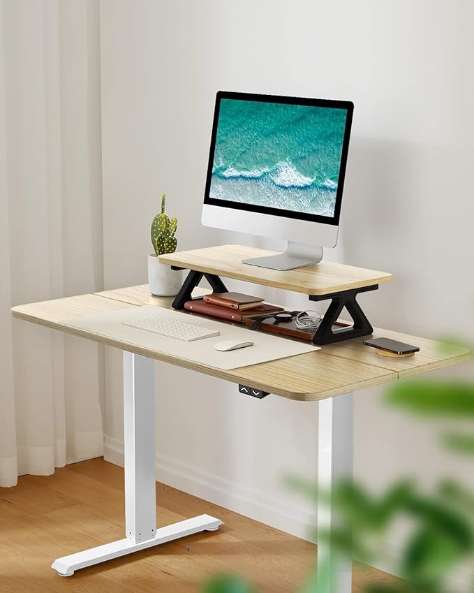 Memory Electric Height Adjustable Desk, Sit Stand Up Computer Workstation, 48 x 24 Inch Monitor Stand Study Table for Home Office, Maple - LeafyLoom