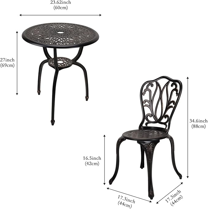 3-Piece Patio Bistro Furniture Set Cast-Aluminum Bistro Table Set for Lawn,Garden,Backyard (YILI Copper) - LeafyLoom