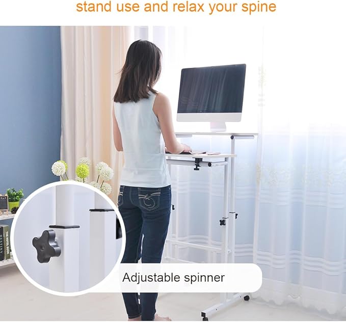 DlandHome Mobile Standing Desk Stand Up Desk Rolling Desk, Stand Sit Desk Mobile Computer Desk Adjustable Standing Desk 23.6inches Table Workstation Mobile Desk Cart Tray White - LeafyLoom