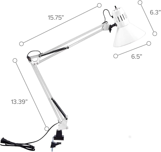 Bostitch Office VLF100-WHT Swing Arm Desk Lamp with Clamp Mount, 36" Reach with Multi-Joint Adjustment, Includes Replaceable LED Bulb (VLF), White - LeafyLoom