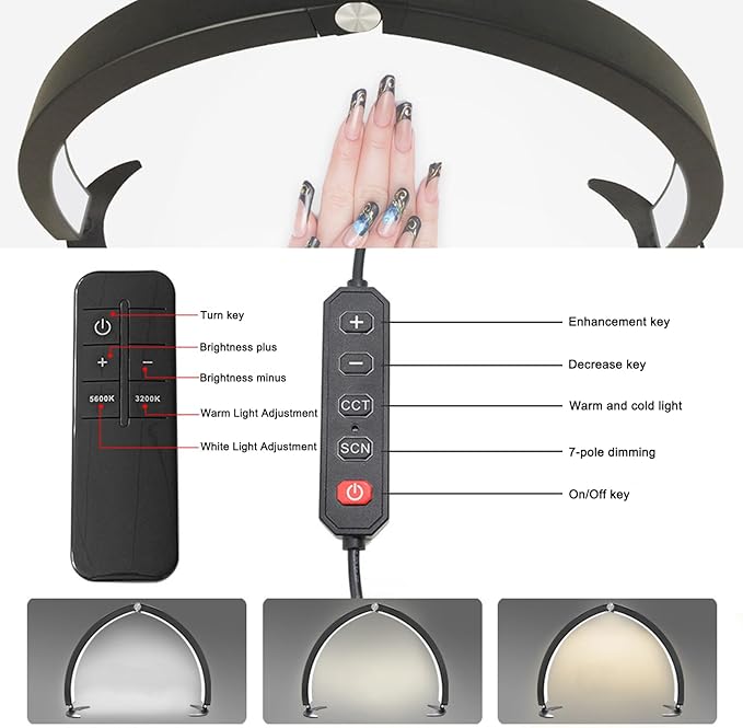 Half Moon Light for Nail Desk 29in 40W Foldable Led Moon Light with Wire Controller & Remote Infinitely Brightness Cool/Warm Tones - LeafyLoom