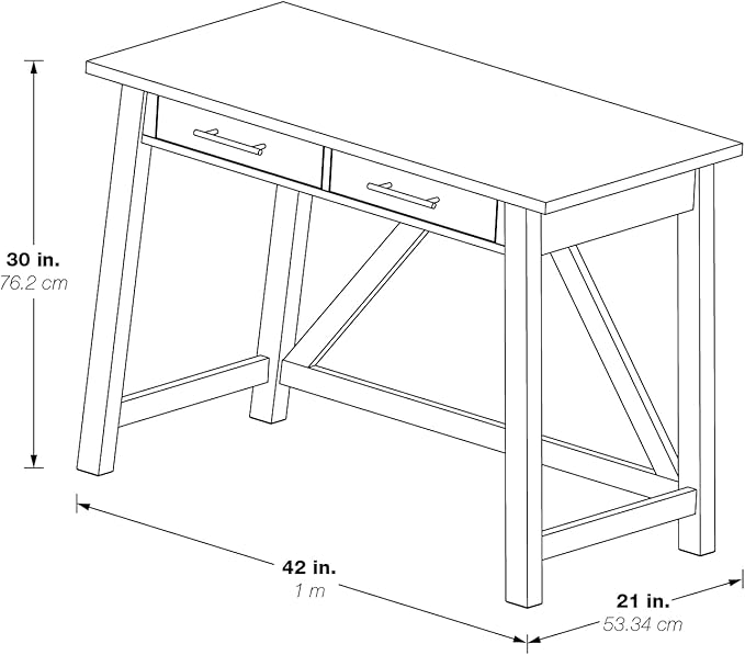 OSP Home Furnishings Milford Rustic 42 Inch Writing Desk with 2 Drawers and Burnished Decorative Hardware, Slate Gray - LeafyLoom