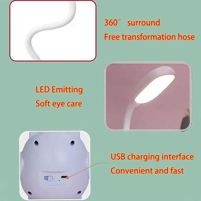 LED Desk Lamp for Kids, Mini Cute Owl Lamp Night Light, Foldable USB Rechargeable Reading Light Bedroom Children's Bedside Study (Pink) - LeafyLoom