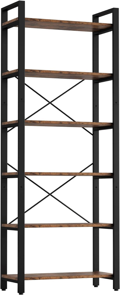 IRONCK Bookshelf 6-Tier Ladder Shelf 110lbs/shelf Display Shelf Vintage Industrial Style Bookcase for Home Office, Living Room - LeafyLoom