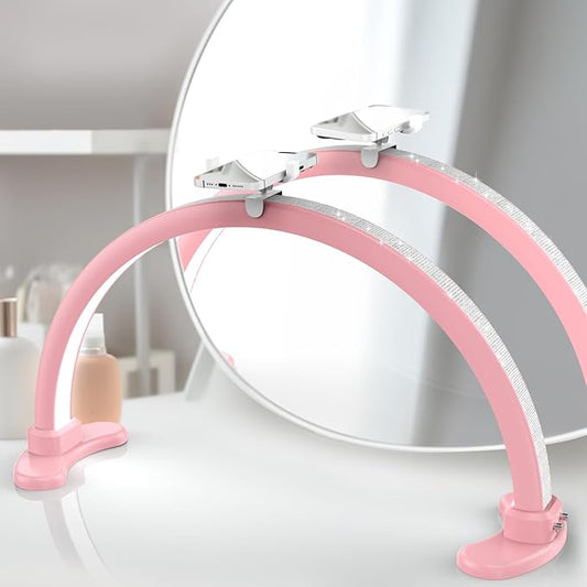 Large Half Moon LED Light for Table Nail Desk Lamp, Upgrade Arch Light for Nail Techs with Phone Stand Perfect for Nails Tech Manicure (Pink) - LeafyLoom