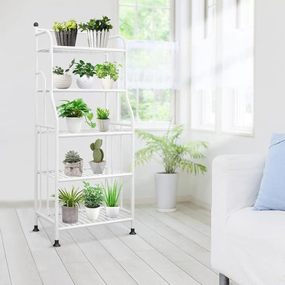 Shelving Unit Bakers Rack Metal Storage Shelves Laundry Shelf Organizer Standing Shelf Units for Laundry Kitchen Bathroom Pantry Closet Indoor and Outdoor (5 Tier, White) - LeafyLoom