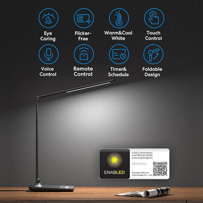 meross Smart LED Desk Light, Metal LED Desk Lamp Works with HomeKit, Alexa and Google Home, WiFi Eye-Caring Smart LED Desk Lamp for Home Office with Tunable White, Remote Control, Schedule and Timer - LeafyLoom