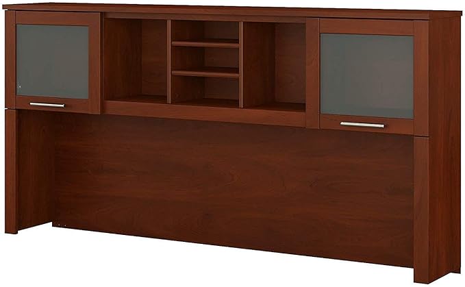 Bush Furniture Somerset 72W Desk Hutch in Hansen Cherry, Attachment with Shelves and Cabinets for Home Office - LeafyLoom