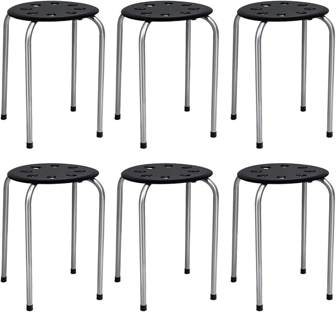 Hysache Plastic Stackable Stools Set of 6, 17.5inch Multipurpose Stool Chairs w/Metal Frame, X-Shape Connection, Non-Slip Feet, Backless Nesting Stool for Garden, Living Room, Home (Gray) HW64245 - LeafyLoom