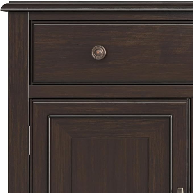 SIMPLIHOME Connaught Low Storage Cabinet, 67 inch, Dark Chestnut Brown - LeafyLoom