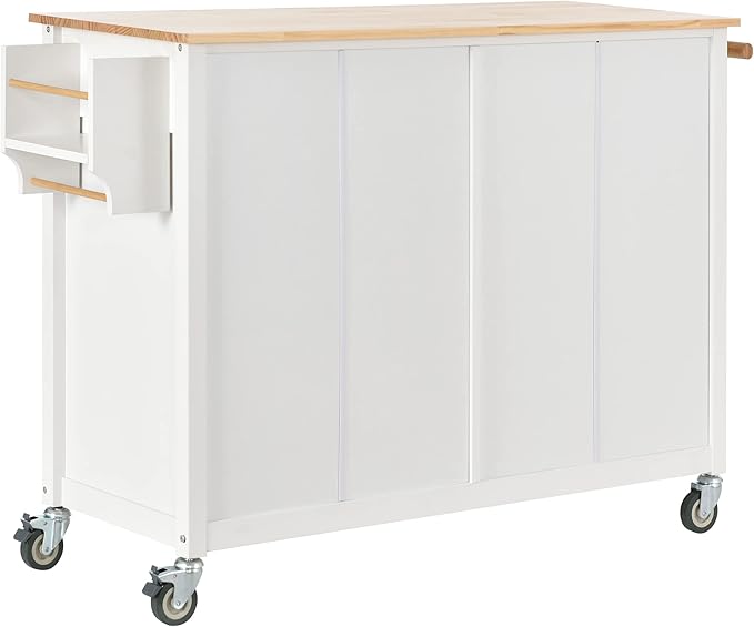 54" W Kitchen Cart on Locking Wheels with Spice Rack, Towel Rack & Wood Top Desktop, Rolling Moveable Kitchen-Island Table with Storage and Side Rack, for Dinning Room - LeafyLoom