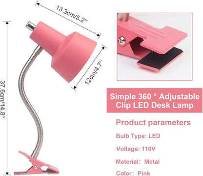 Energetic Clip on Lamp for Bed, Non-Dimmable Reading Light for Bed and Desk, 4000K Cool White, 3.5W 240 LM Flexible Gooseneck lamp, Eye Protection (Pink) - LeafyLoom