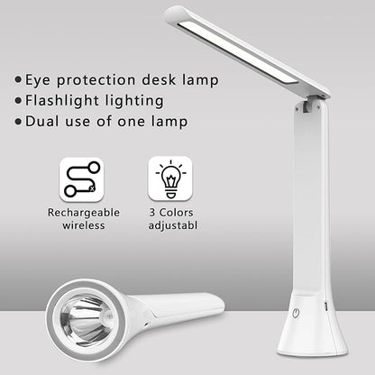 Rechargeable Desk Lamp with Flashlight Function, Battery Powered Desk Lamps for Home Office, Portable Foldable LED Desk Lamps, Cordless Desk Lamps, Small Lamps for Small Spaces, White - LeafyLoom