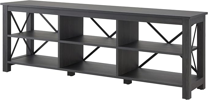 Henn&Hart Rectangular TV Stand for TV's up to 80" in Charcoal Gray, Electric Fireplace TV Stands for the Living Room - LeafyLoom