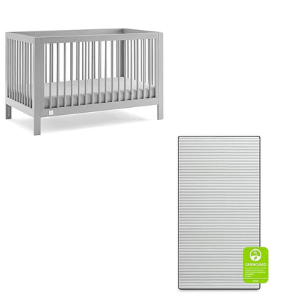 babyGap by Delta Children Charlie 6-in-1 Convertible Crib TrueSleep Crib and Toddler Mattress (Bundle), Grey - LeafyLoom