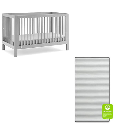 babyGap by Delta Children Charlie 6-in-1 Convertible Crib TrueSleep Crib and Toddler Mattress (Bundle), Grey - LeafyLoom