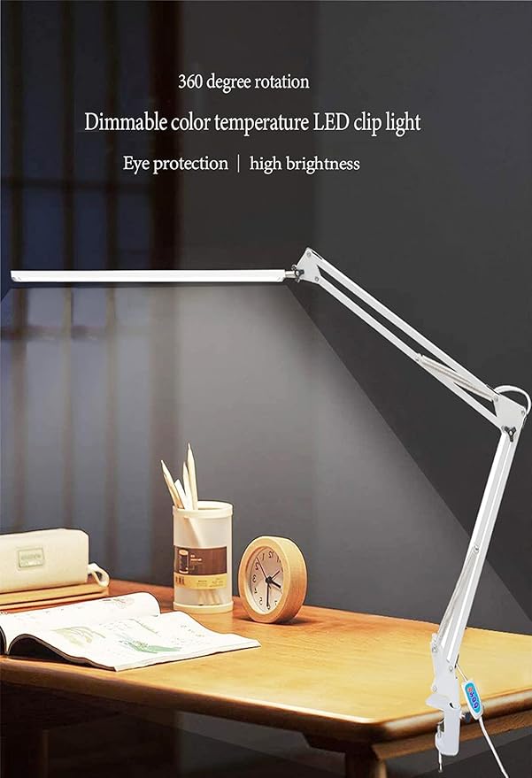 80 LED Desk Lamp(12W, Metal Swing Arm Dimmable Task Lamp, 5 Modes, 10 Brightness Levels,Eye Protection Desk lamp for Reading, Study,Working, Home and Office Lamp 1100 lumens,USB Adapter - LeafyLoom