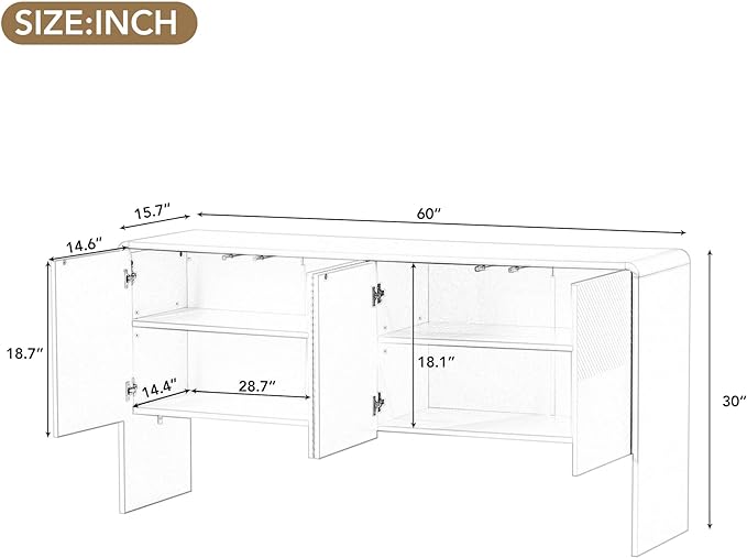 60" L Large Storage Space Sideboard with 4 Doors,Elegant Minimalist Style Buffet Cabinet,W/Adjustable Shelves and Rebound Device,Console Table for Living Room Entryway Kitchen,Apricot Cream - LeafyLoom