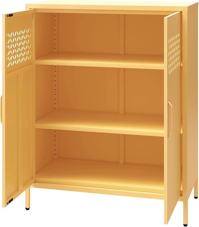 Mr. Kate Annie Short Metal 2 Door Cabinet, Sunny Yellow - LeafyLoom