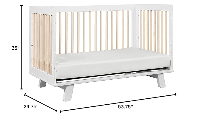 Babyletto Hudson 3-in-1 Convertible Crib with Toddler Bed Conversion Kit in White and Washed Natural, Greenguard Gold Certified - LeafyLoom