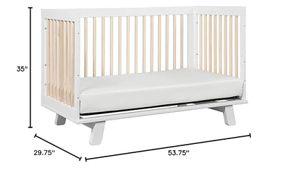 Babyletto Hudson 3-in-1 Convertible Crib with Toddler Bed Conversion Kit in White and Washed Natural, Greenguard Gold Certified - LeafyLoom